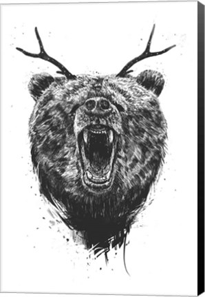 Framed Angry Bear With Antlers Print