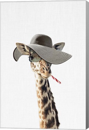 Framed Giraffe Dressed in a Hat Print