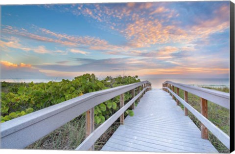 Framed Walk To Sunset Beach Print