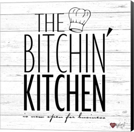 Framed Bitchin Kitchen - White Wood Print
