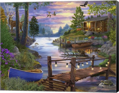 Framed Footbridge by the Lake Print