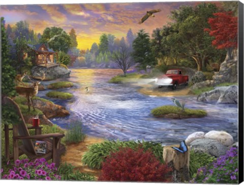 Framed Headlights on the Lake Print