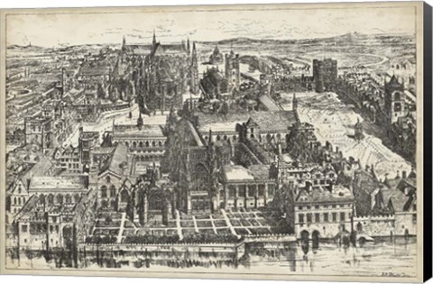 Framed Bird's Eye View of London - Westminster Print