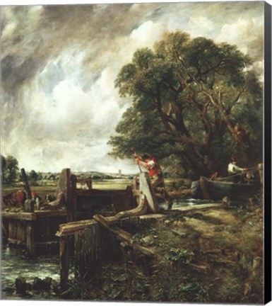 Framed Barges Passing a Lock on the Stour Print