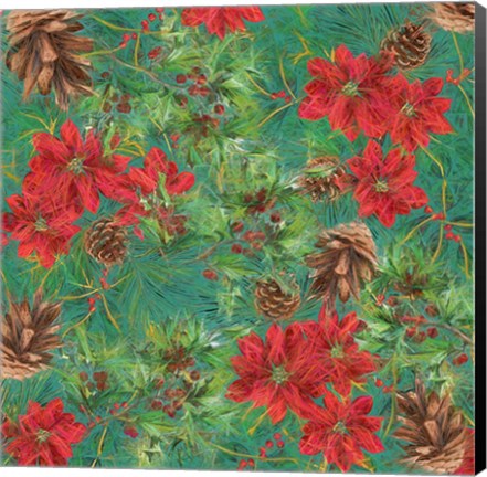 Framed Poinsettia and Cones Print