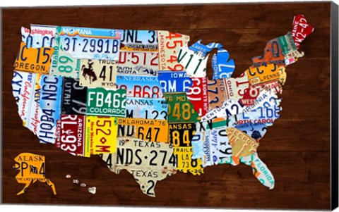 Framed United States of America License Plate Map 2018 Print