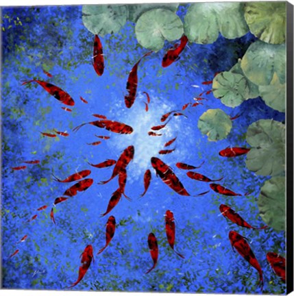 Framed Acqua Blu e Pesci Rossi Print