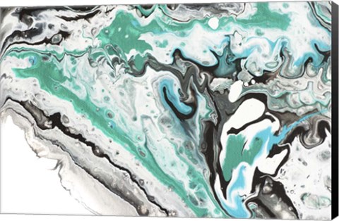Framed Fluid Acrylic On Emerald Waves Print
