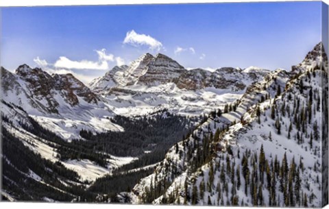 Framed Snow Covered Maroon Bells Print