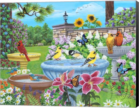 Framed Birdbath Garden Print