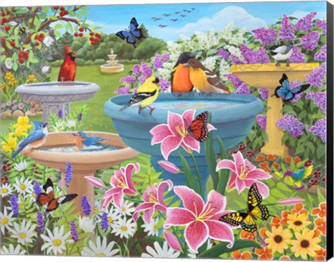 Framed Bird Bath Haven Print