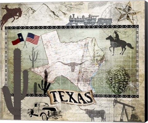 Framed Vintage State Texas Print