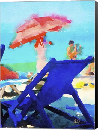 Framed Blue Chairs with Umbrella Print
