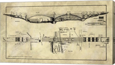 Framed George Washington Bridge Blueprint Industrial Farmhouse Print