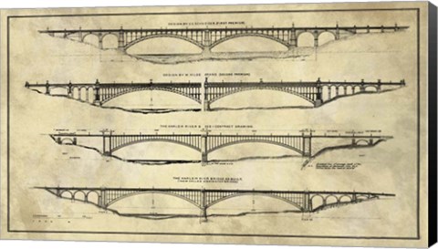 Framed George Washington Bridge Proposal Plans Industrial Farmhouse Print