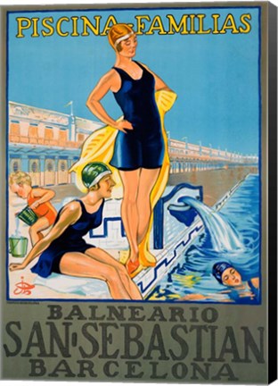 Framed Vintage Spanish Family Pool Print