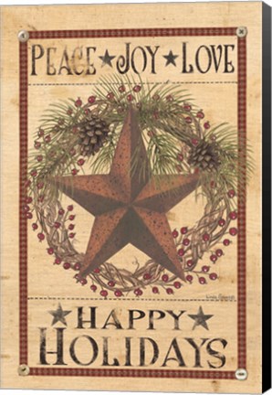 Framed Happy Holiday Barn Star I Print