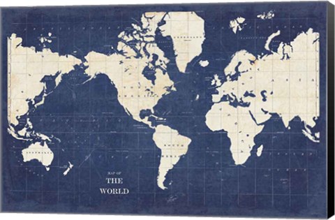 Framed Blueprint World Map - No Border Print