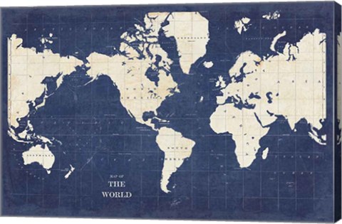 Framed Blueprint World Map - No Border Print