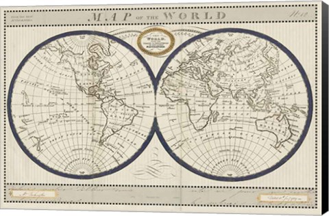 Framed Torkingtons World Map with Indigo Print