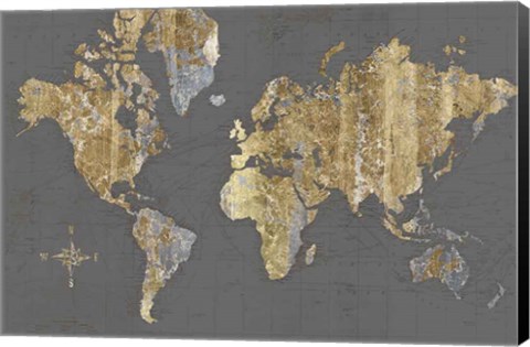 Framed Gilded Map Gray - No Border Print