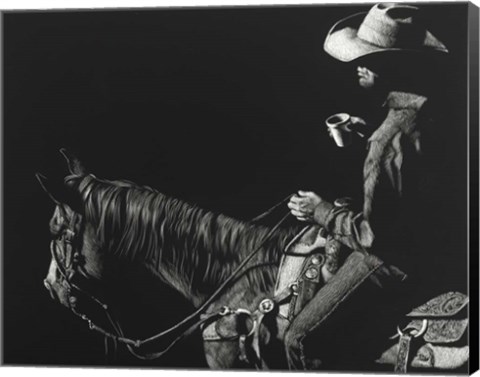 Framed Cowboy Scratchboard I Print