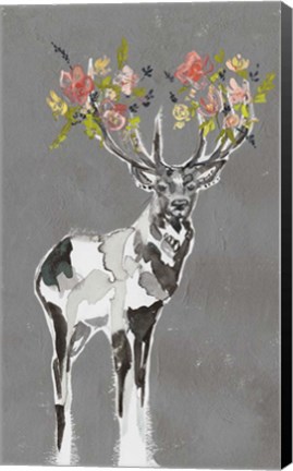 Framed Deer &amp; Flowers I Print