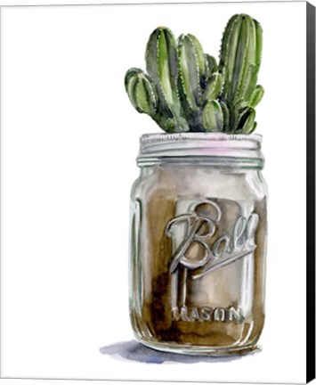 Framed Cactus Mason Jar I Print