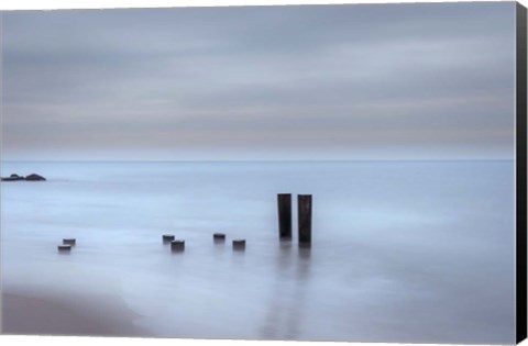 Framed Beach Pilings on Stormy Sunrise, Cape May National Seashore, NJ Print