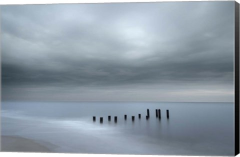 Framed Beach Pilings On Stormy Sunrise, Cape May National Seashore, NJ Print