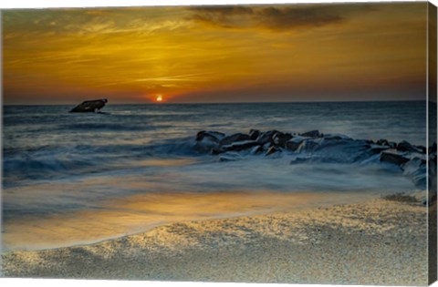 Framed Sunrise On Ocean Shore 1, Cape May National Seashore, NJ Print