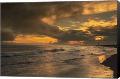 Framed Sunrise On Ocean Shore 5, Cape May National Seashore, NJ Print