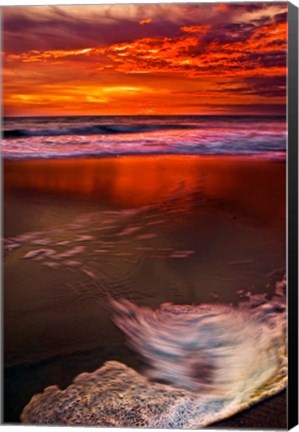 Framed Sunset Reflection on Beach 1, Cape May, NJ Print