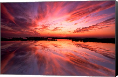 Framed Sunset Reflection on Beach 3, Cape May, NJ Print