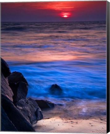 Framed Sunset Reflection on Beach 4, Cape May, NJ Print