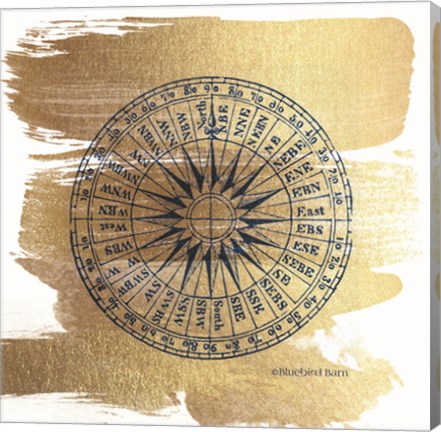 Framed Brushed Gold Compass Print