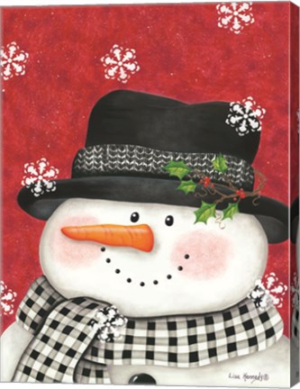 Framed Holly &amp; Black Plaid Snowman Print