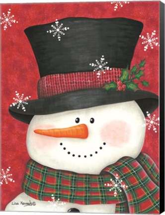 Framed Holly &amp; Red Plaid Snowman Print