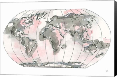 Framed World Map Blush v2 Print
