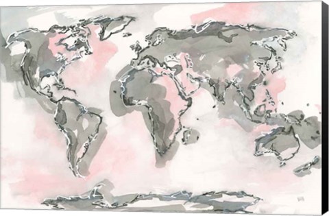 Framed World Map Blush Print