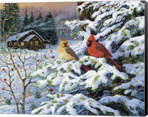 Framed Winters Warm Glow Cardinals Print