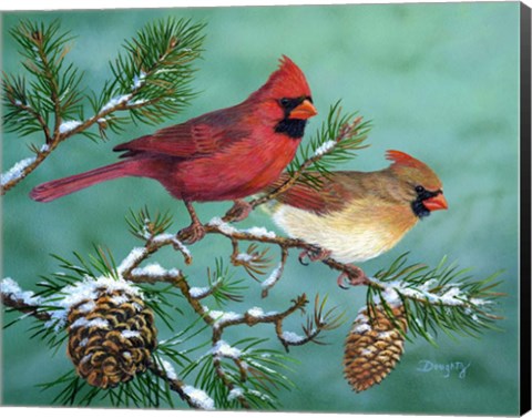 Framed Winter Morning Cardinals Print