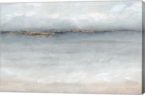 Framed Serene Sea Grey Gold Landscape Print