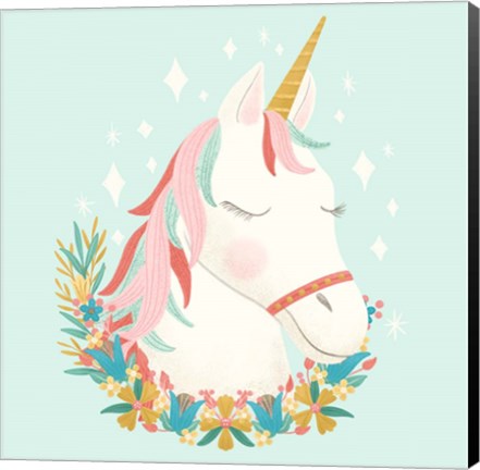 Framed Unicorns and Flowers I Print