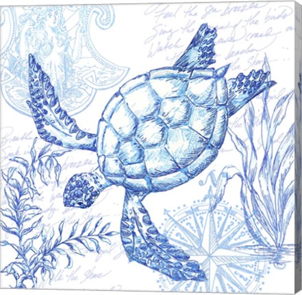 Framed Coastal Sketchbook Turtle Print