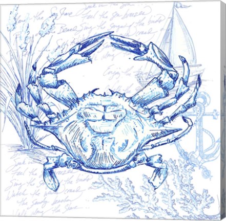 Framed Coastal Sketchbook Crab Print