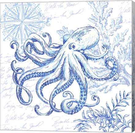 Framed Coastal Sketchbook Octopus Print