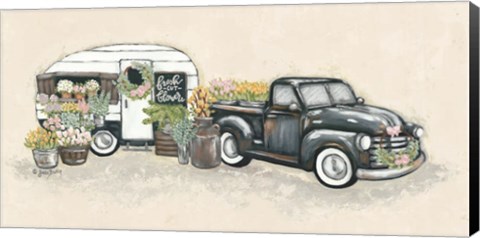 Framed Vintage Flower Truck and Trailer Print