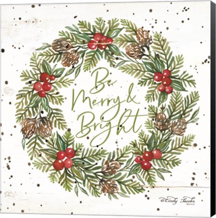 Framed Be Merry &amp; Bright Wreath Print