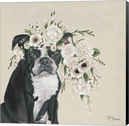 Framed Dog and Flower Print